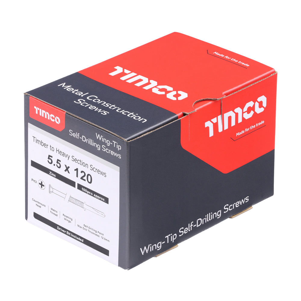 TIMCO Self-Drilling Wing-Tip Steel to Timber Heavy Section Silver Screws - 5.5 x 120 - Image
