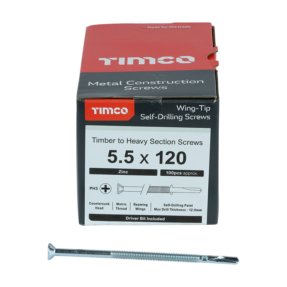 TIMCO Self-Drilling Wing-Tip Steel to Timber Heavy Section Silver Screws - 5.5 x 120 - Image
