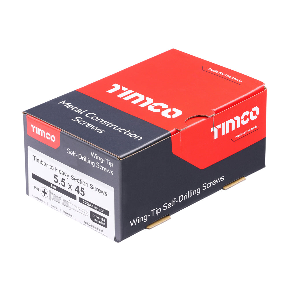 TIMCO Self-Drilling Wing-Tip Steel to Timber Heavy Section Silver Screws - 5.5 x 45 - Image