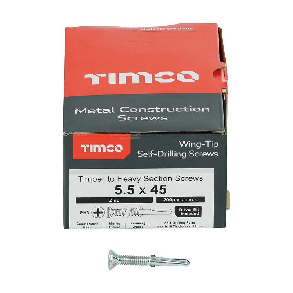 TIMCO Self-Drilling Wing-Tip Steel to Timber Heavy Section Silver Screws - 5.5 x 45 - Image
