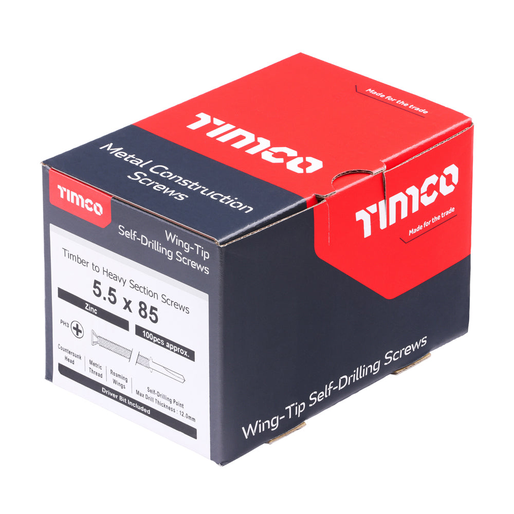TIMCO Self-Drilling Wing-Tip Steel to Timber Heavy Section Silver Screws - 5.5 x 85 - Image
