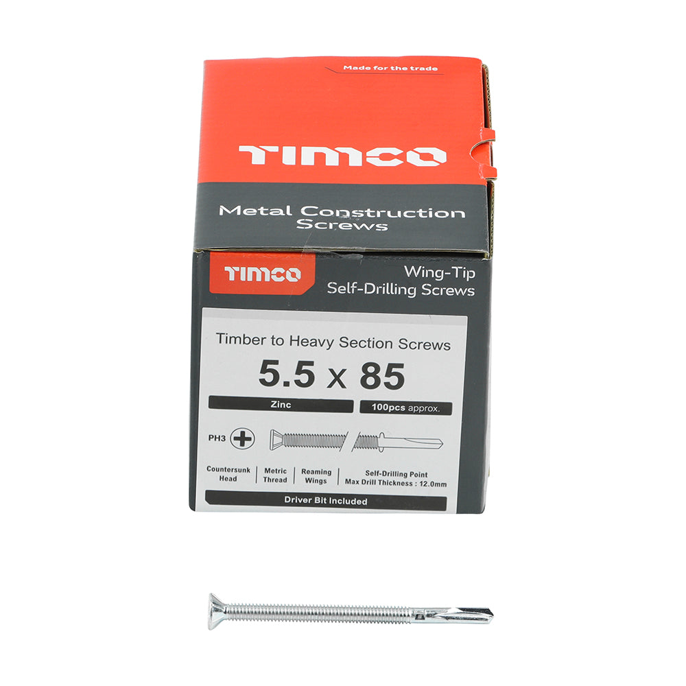 TIMCO Self-Drilling Wing-Tip Steel to Timber Heavy Section Silver Screws - 5.5 x 85 - Image