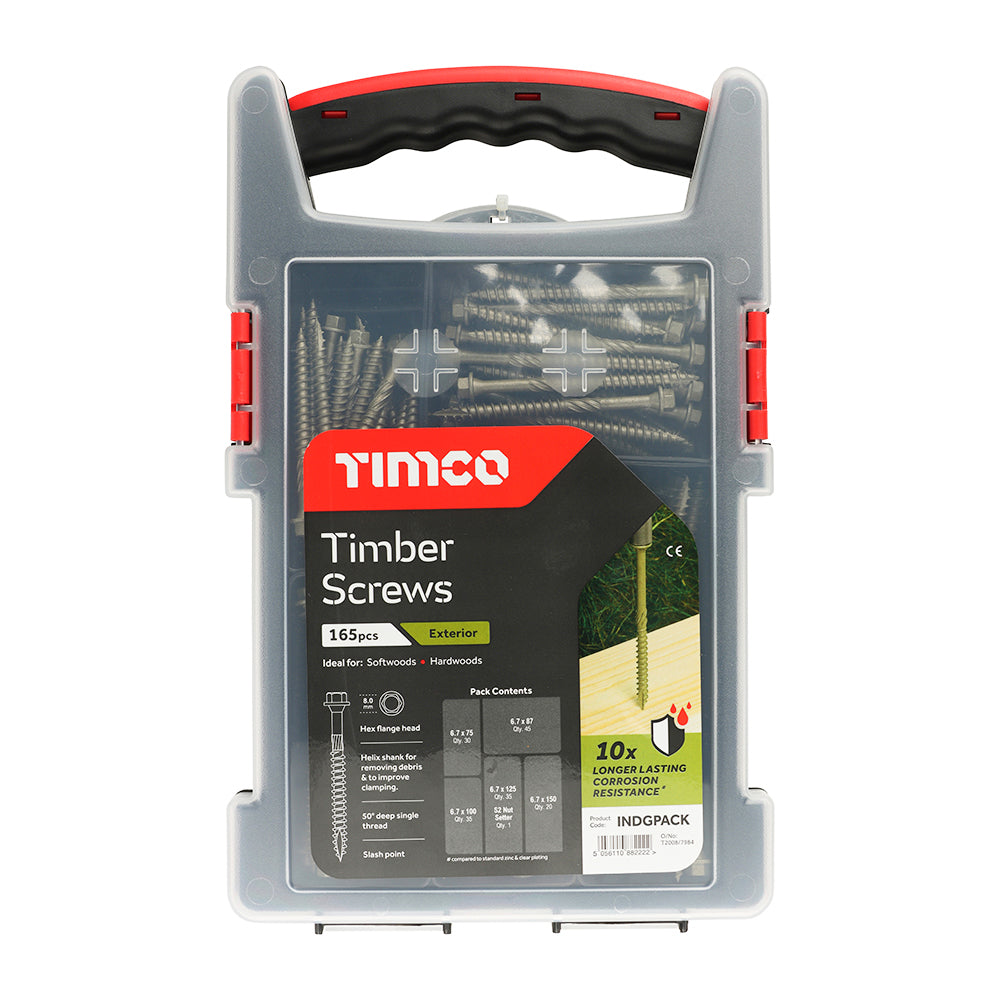 TIMCO Timber Screws Hex Flange Head Exterior Green - Mixed Grab Pack - 165pcs - Image