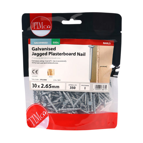 TIMCO Jagged Plasterboard Nails Galvanised - 30 x 2.65 - Image