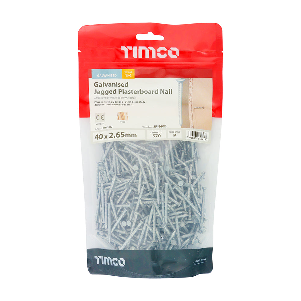 TIMCO Jagged Plasterboard Nails Galvanised - 40 x 2.65 - Image
