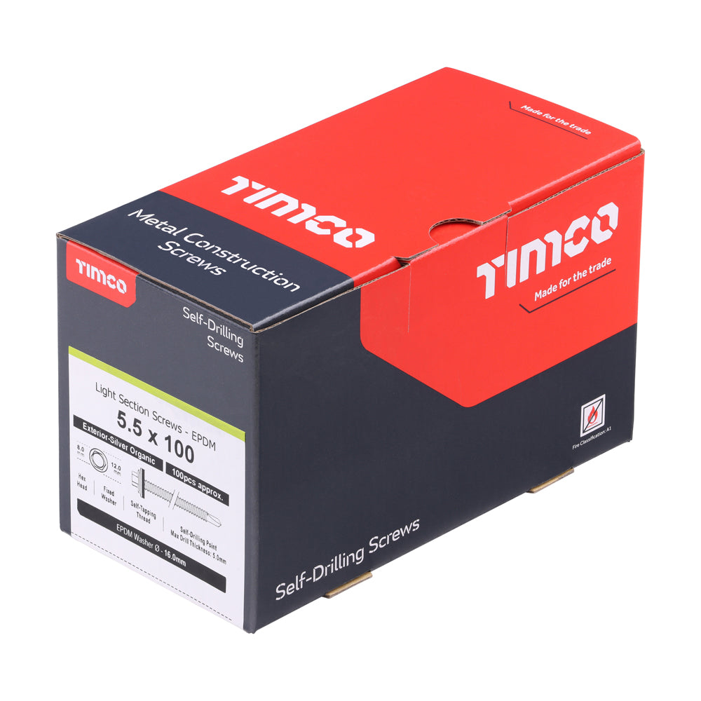 TIMCO Self-Drilling Light Section Screws Exterior Silver with EPDM Washer - 5.5 x 100 - Image