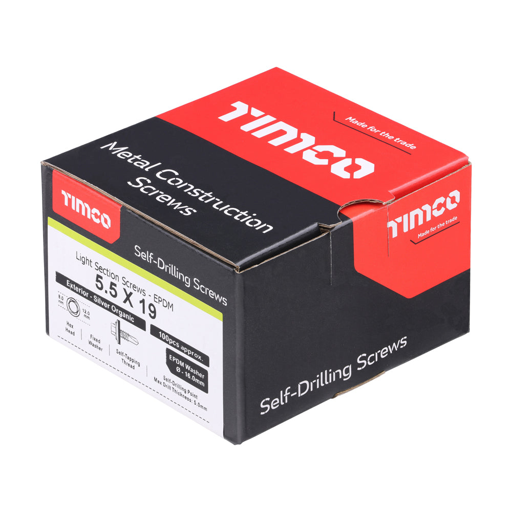 TIMCO Self-Drilling Light Section Screws Exterior Silver with EPDM Washer - 5.5 x 19 - Image