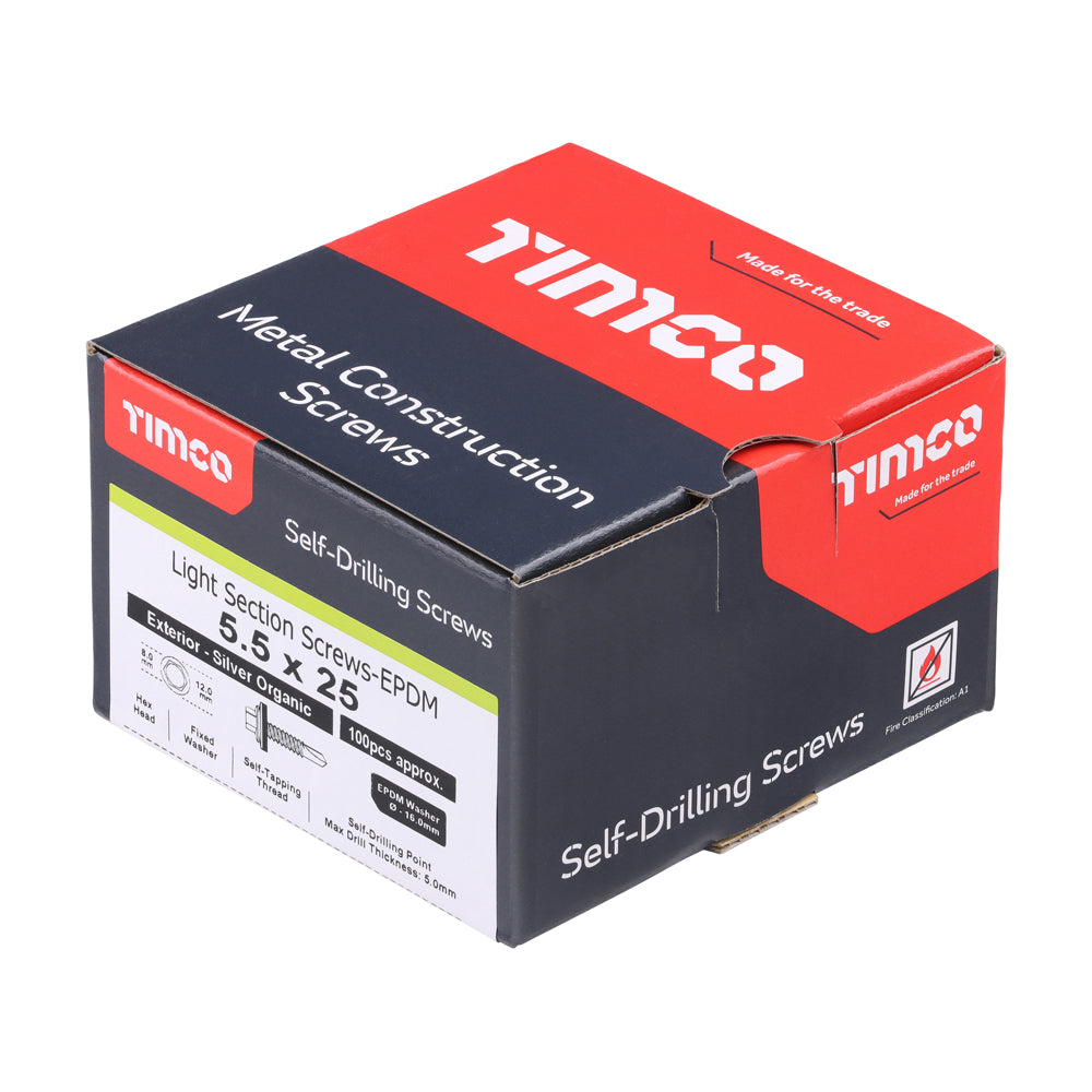 TIMCO Self-Drilling Light Section Screws Exterior Silver with EPDM Washer - 5.5 x 25 - Image