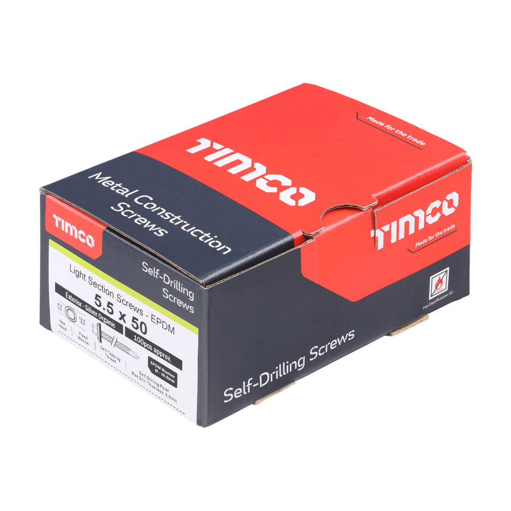 TIMCO Self-Drilling Light Section Screws Exterior Silver with EPDM Washer - 5.5 x 50 - Image