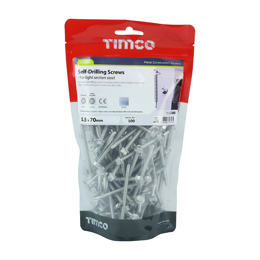 TIMCO Self-Drilling Light Section Screws Exterior Silver - 5.5 x 70 - Image