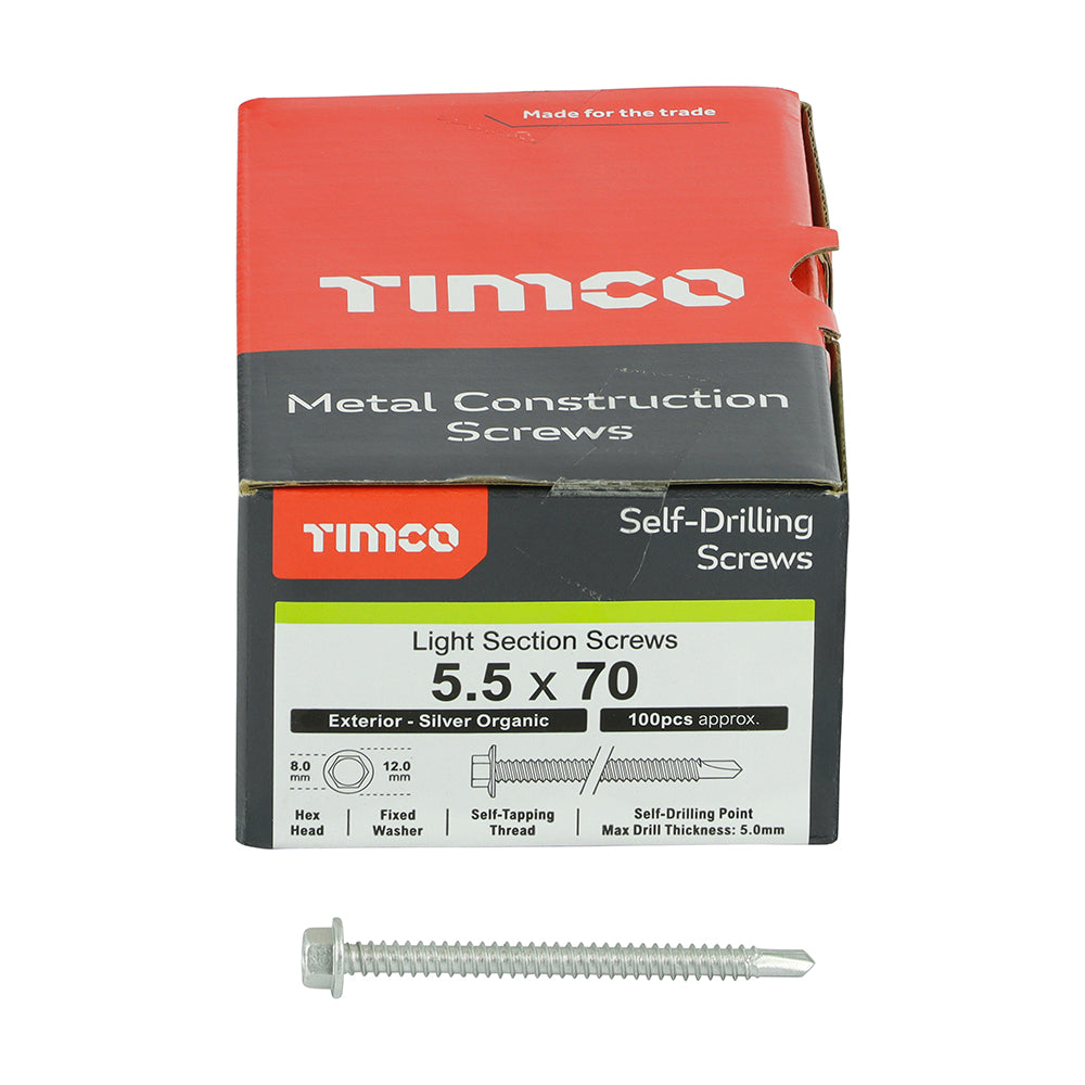TIMCO Self-Drilling Light Section Screws Exterior Silver - 5.5 x 70 - Image
