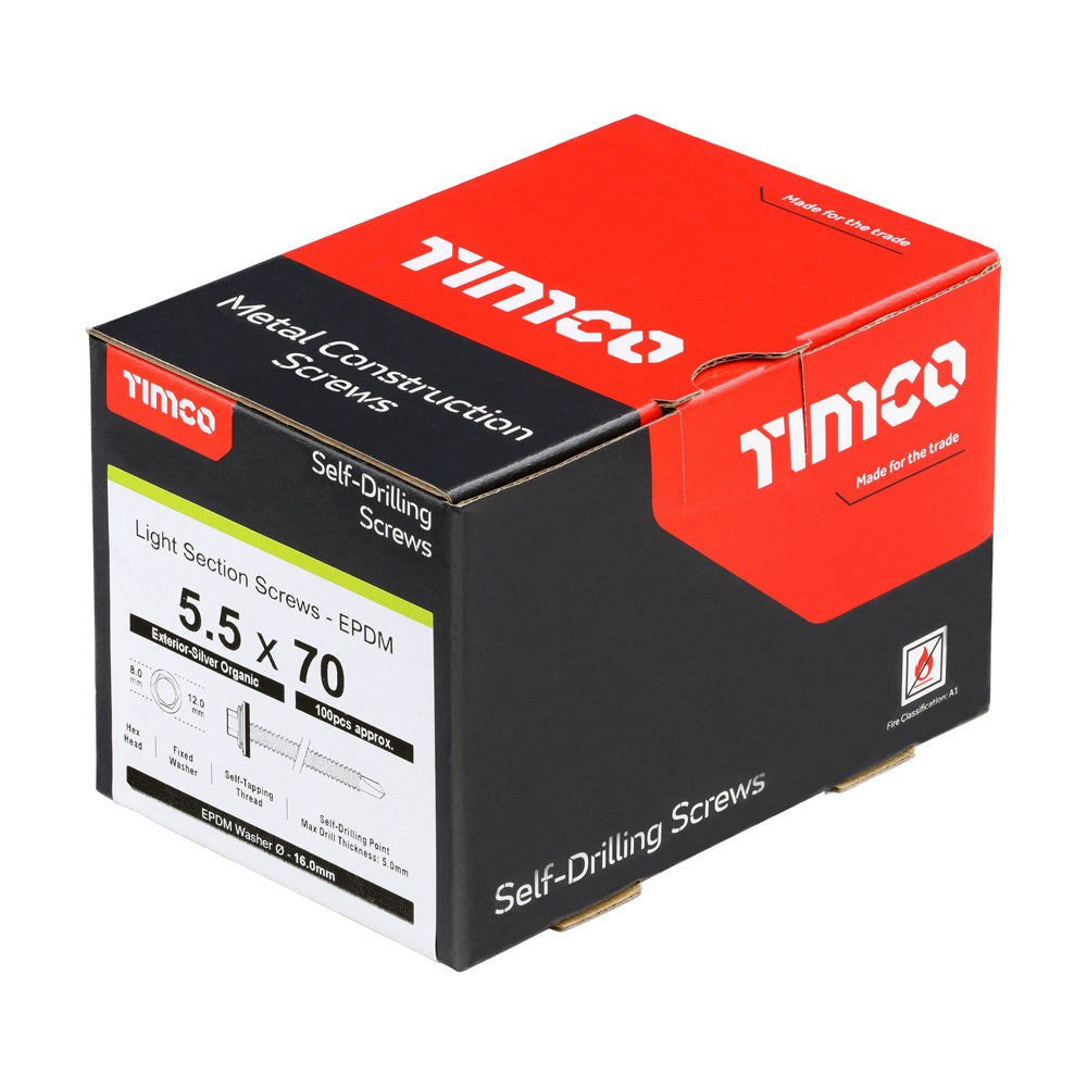 TIMCO Self-Drilling Light Section Screws Exterior Silver with EPDM Washer - 5.5 x 70 - Image