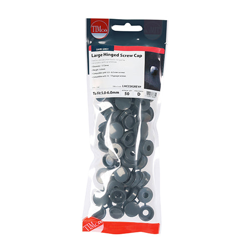 TIMCO Hinged Screw Caps Large Dark Grey - To fit 5.0 to 6.0 Screw - Image
