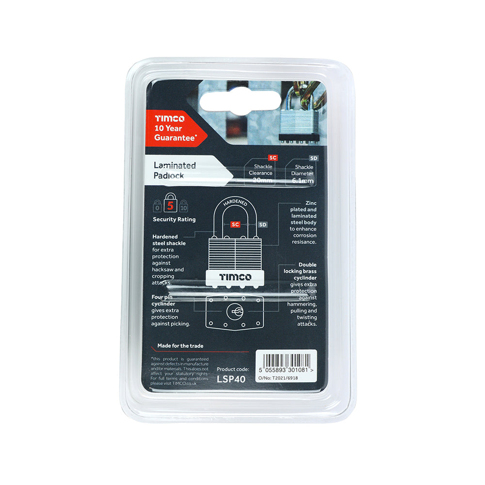 TIMCO Laminated Padlock - 40mm - Image