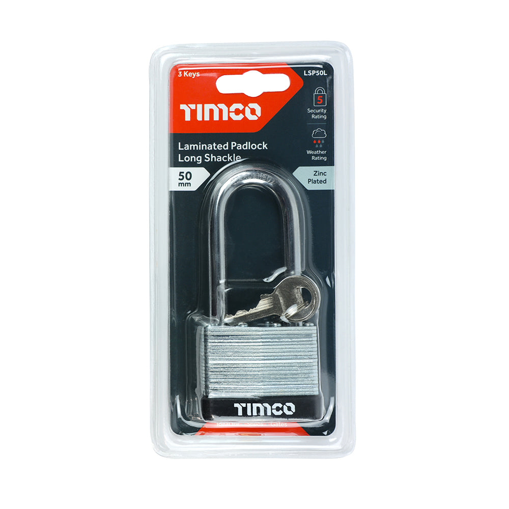 TIMCO Laminated Padlock - Long Shackle - 50mm - Image