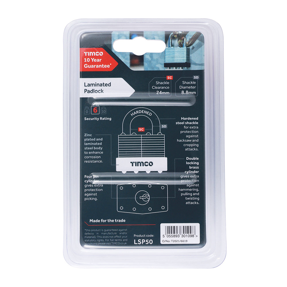 TIMCO Laminated Padlock - 50mm - Image