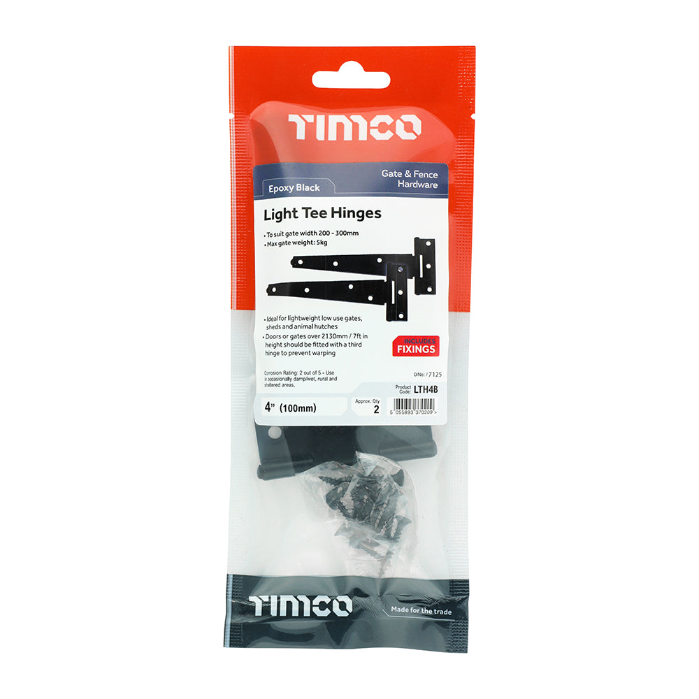 TIMCO Light Tee Hinges Black - 4" - Image
