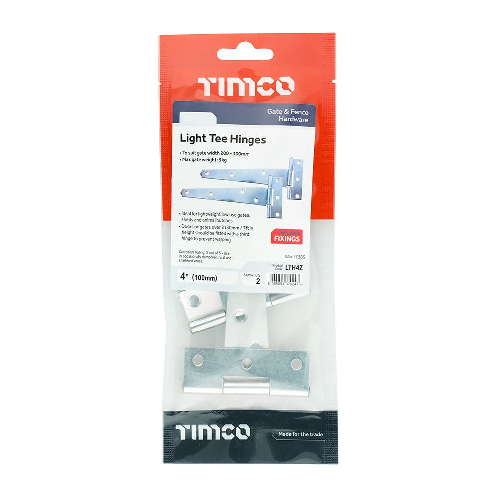 TIMCO Light Tee Hinges Zinc - 4" - Image