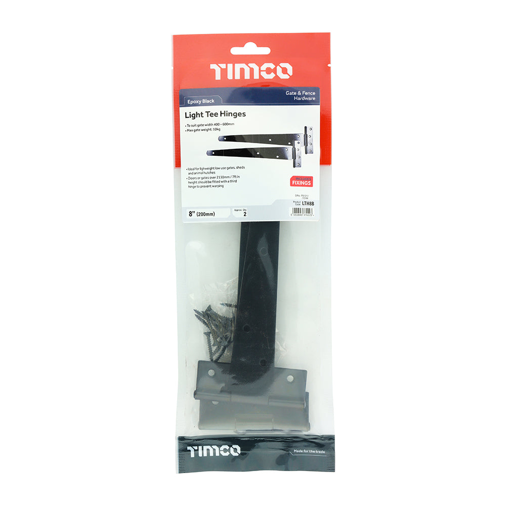 TIMCO Light Tee Hinges Black - 8" - Image