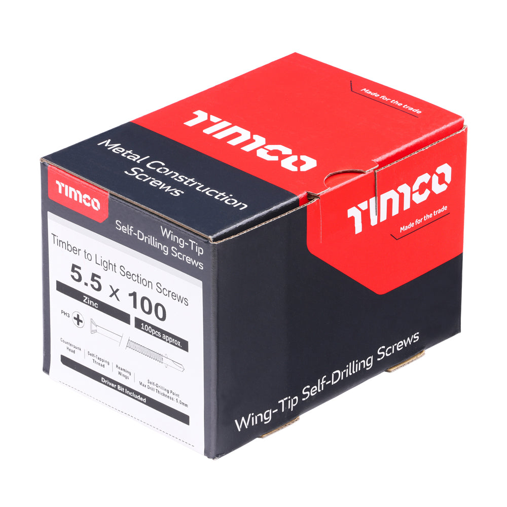 TIMCO Self-Drilling Wing-Tip Steel to Timber Light Section Silver Screws - 5.5 x 100 - Image