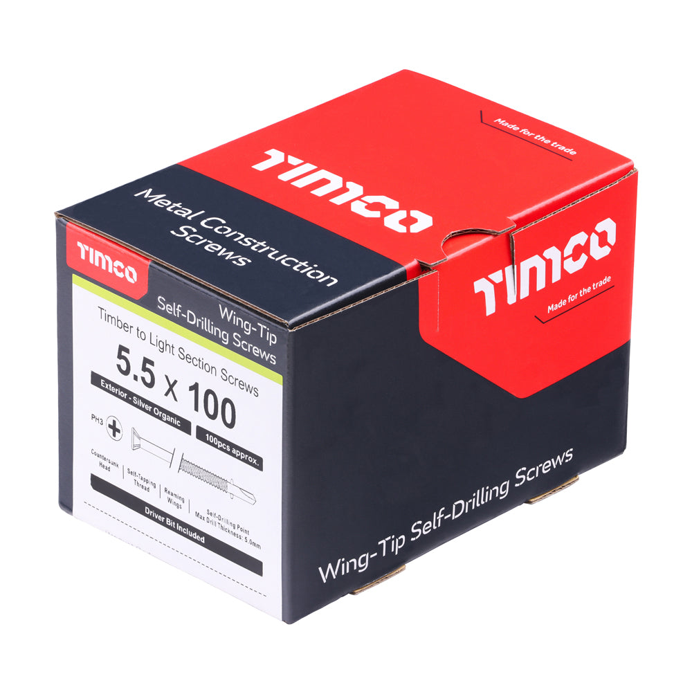 TIMCO Self-Drilling Wing-Tip Steel to Timber Light Section Exterior Silver Screws - 5.5 x 100 - Image