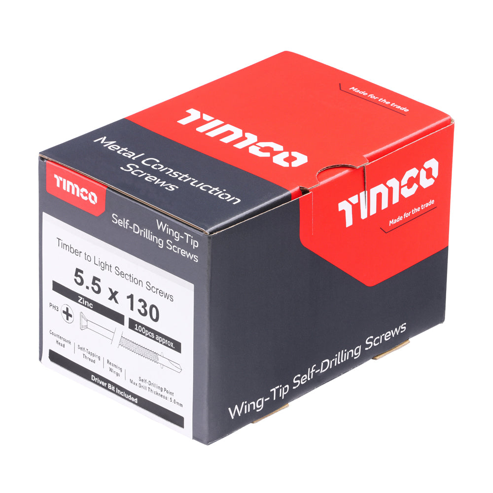 TIMCO Self-Drilling Wing-Tip Steel to Timber Light Section Silver Screws - 5.5 x 130 - Image