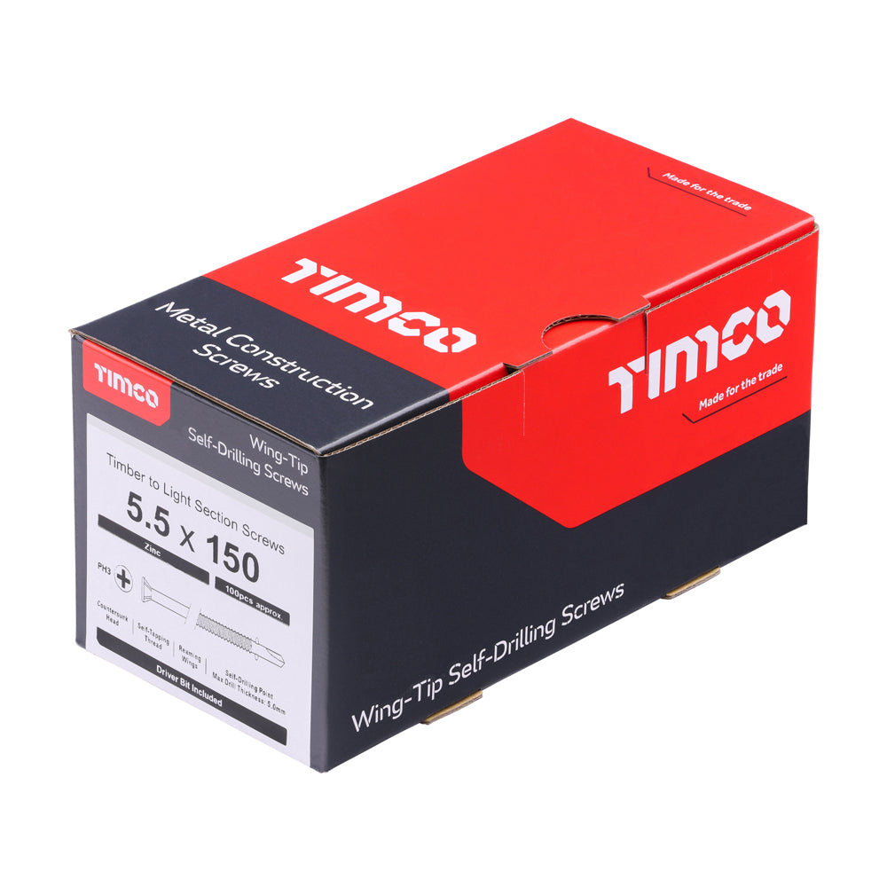 TIMCO Self-Drilling Wing-Tip Steel to Timber Light Section Silver Screws - 5.5 x 150 - Image