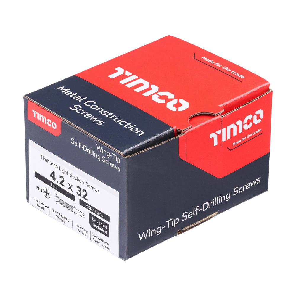 TIMCO Self-Drilling Wing-Tip Steel to Timber Light Section Silver Screws - 4.2 x 32 - Image