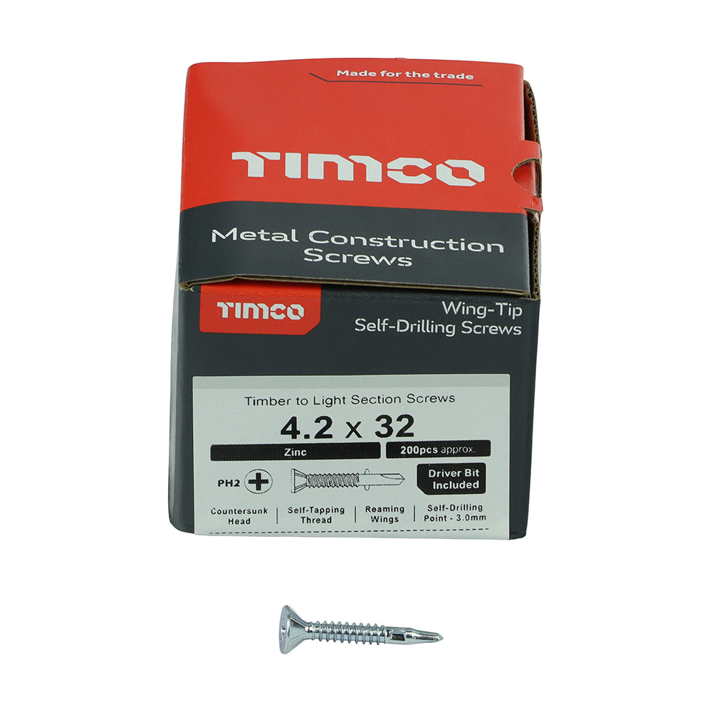 TIMCO Self-Drilling Wing-Tip Steel to Timber Light Section Silver Screws - 4.2 x 32 - Image