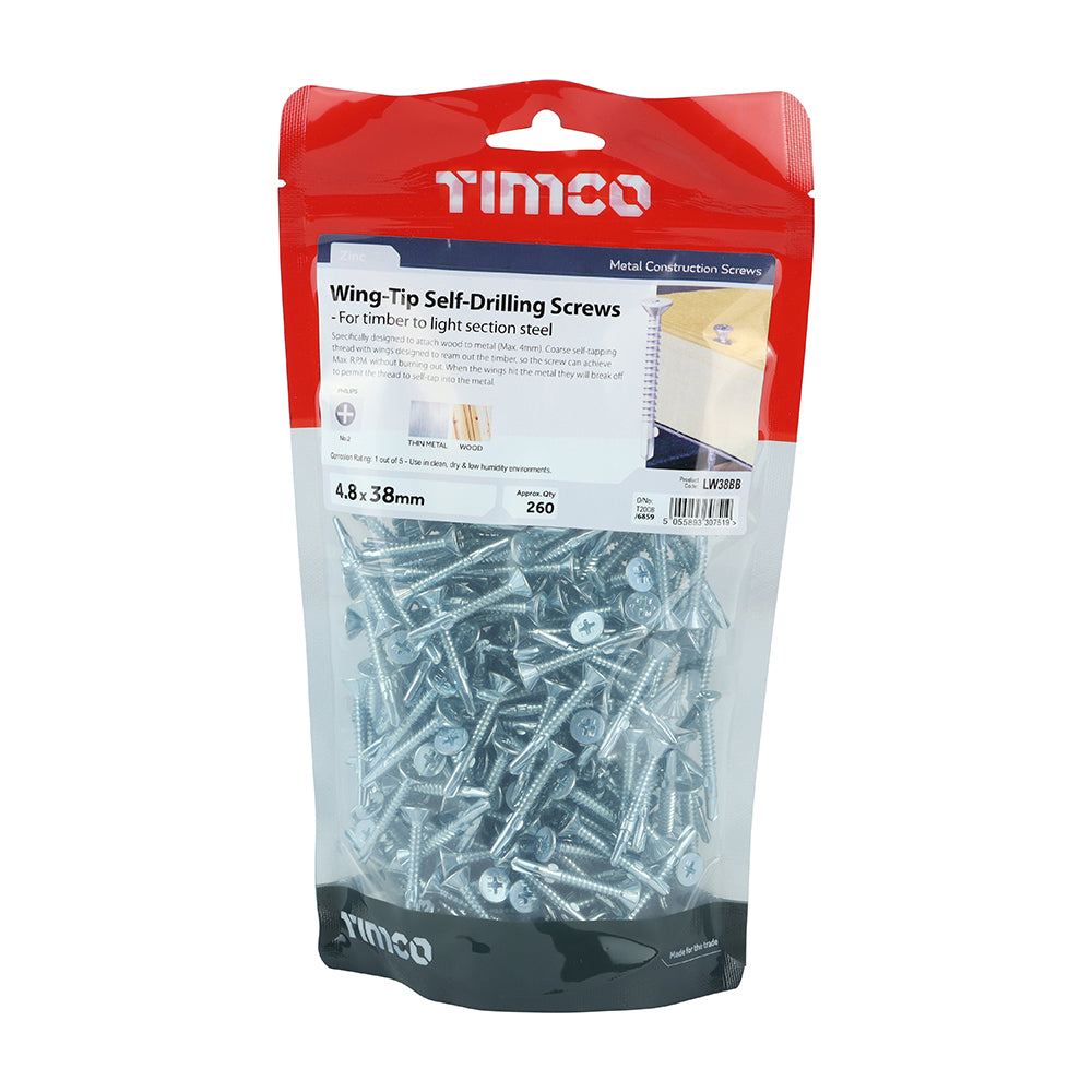 TIMCO Self-Drilling Wing-Tip Steel to Timber Light Section Silver Screws - 4.8 x 38 - Image
