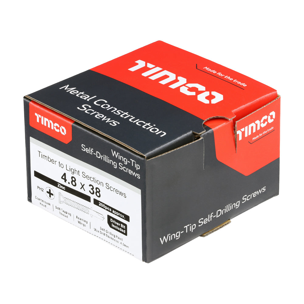 TIMCO Self-Drilling Wing-Tip Steel to Timber Light Section Silver Screws - 4.8 x 38 - Image