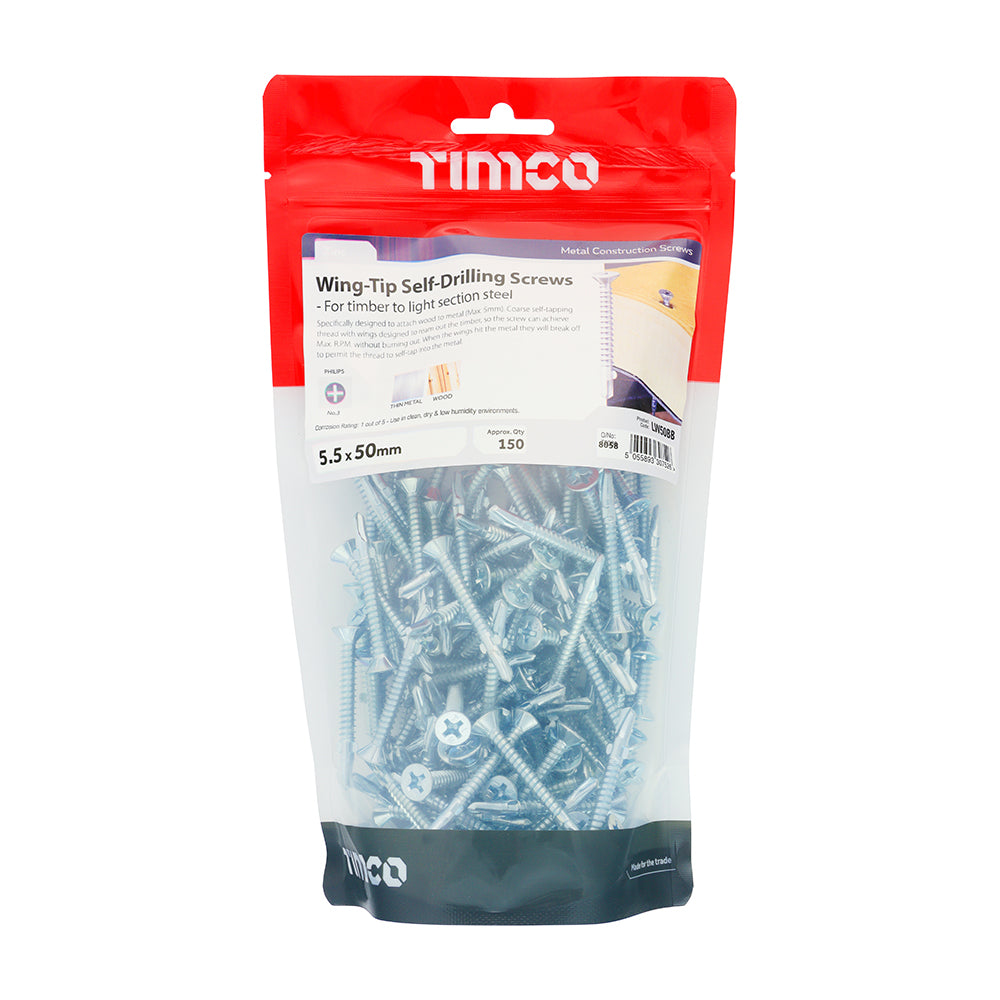 TIMCO Self-Drilling Wing-Tip Steel to Timber Light Section Silver Screws - 5.5 x 50 - Image