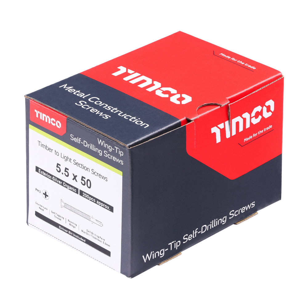 TIMCO Self-Drilling Wing-Tip Steel to Timber Light Section Exterior Silver Screws - 5.5 x 50 - Image