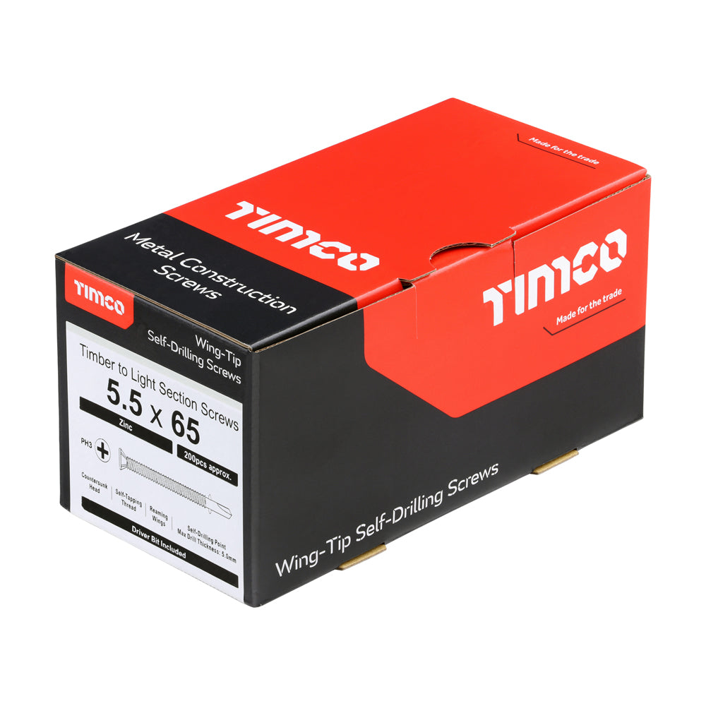 TIMCO Self-Drilling Wing-Tip Steel to Timber Light Section Silver Screws - 5.5 x 65 - Image