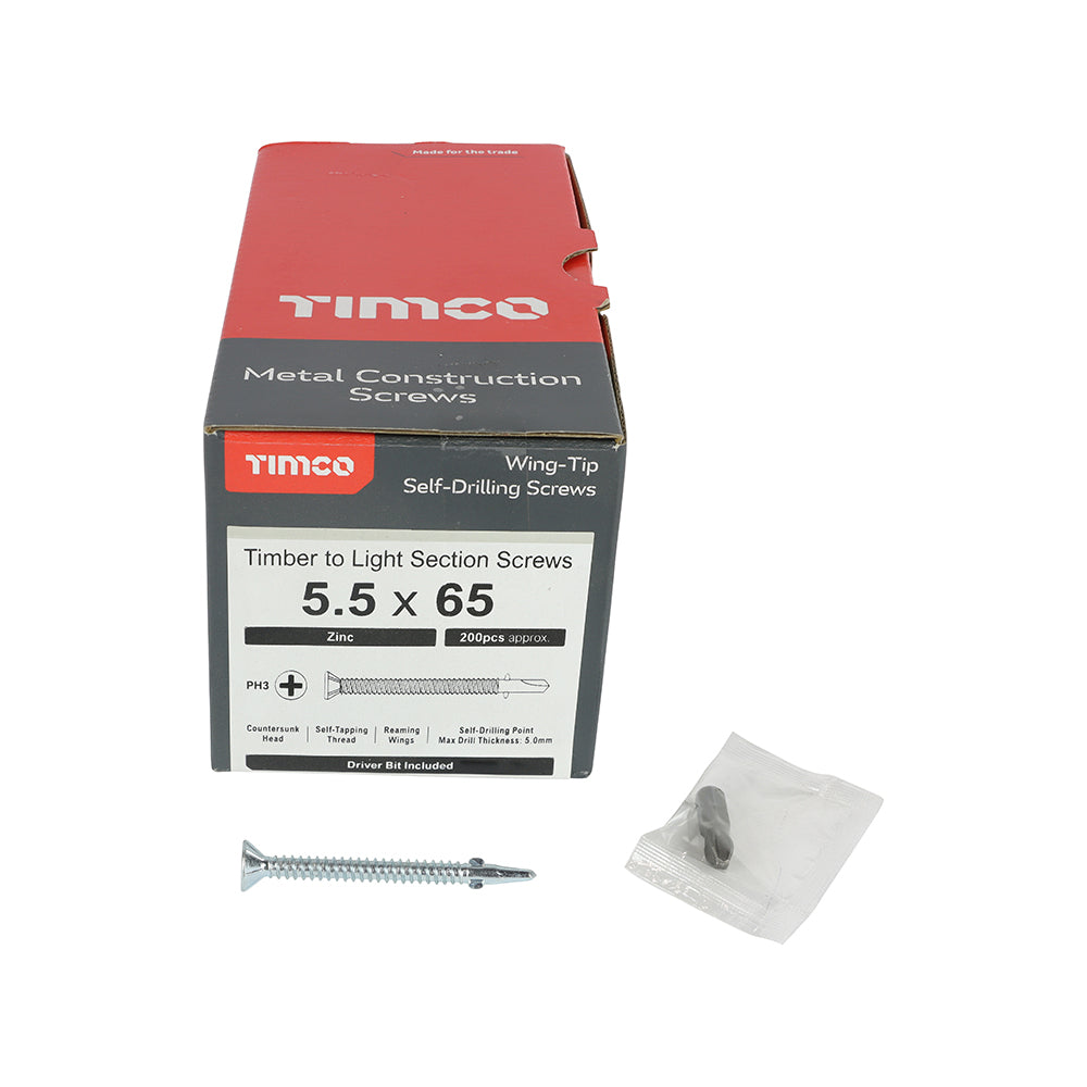 TIMCO Self-Drilling Wing-Tip Steel to Timber Light Section Silver Screws - 5.5 x 65 - Image