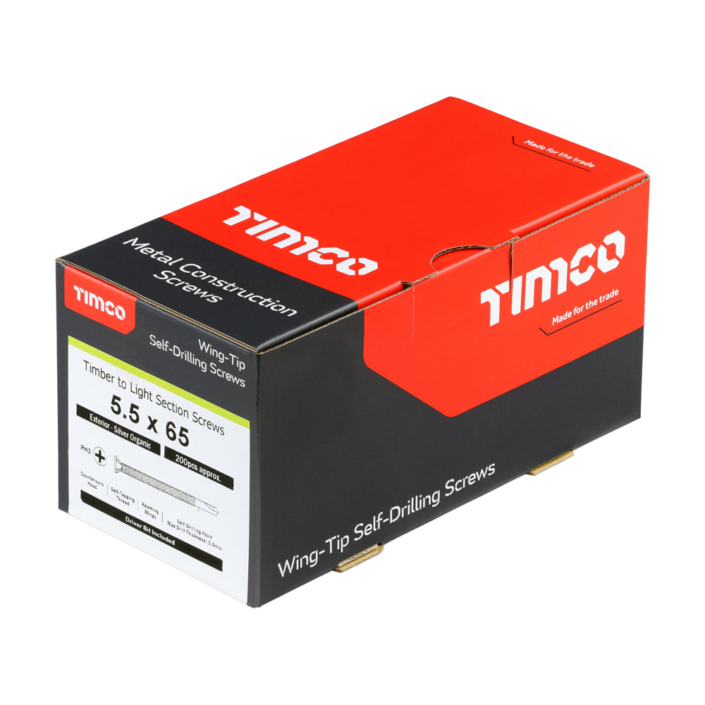 TIMCO Self-Drilling Wing-Tip Steel to Timber Light Section Exterior Silver Screws - 5.5 x 65 - Image