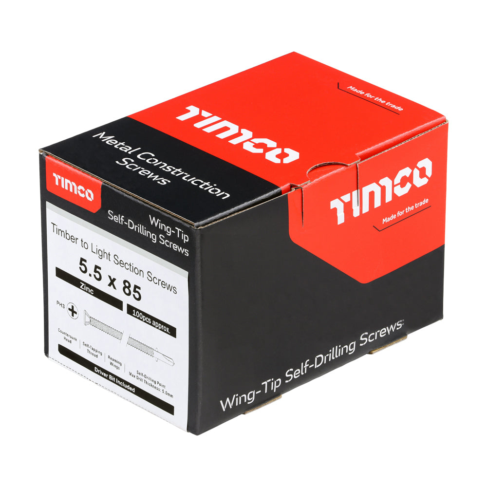 TIMCO Self-Drilling Wing-Tip Steel to Timber Light Section Silver Screws - 5.5 x 85 - Image