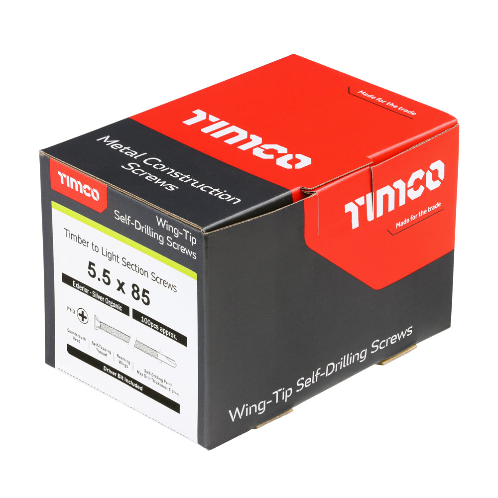 TIMCO Self-Drilling Wing-Tip Steel to Timber Light Section Exterior Silver Screws - 5.5 x 85 - Image