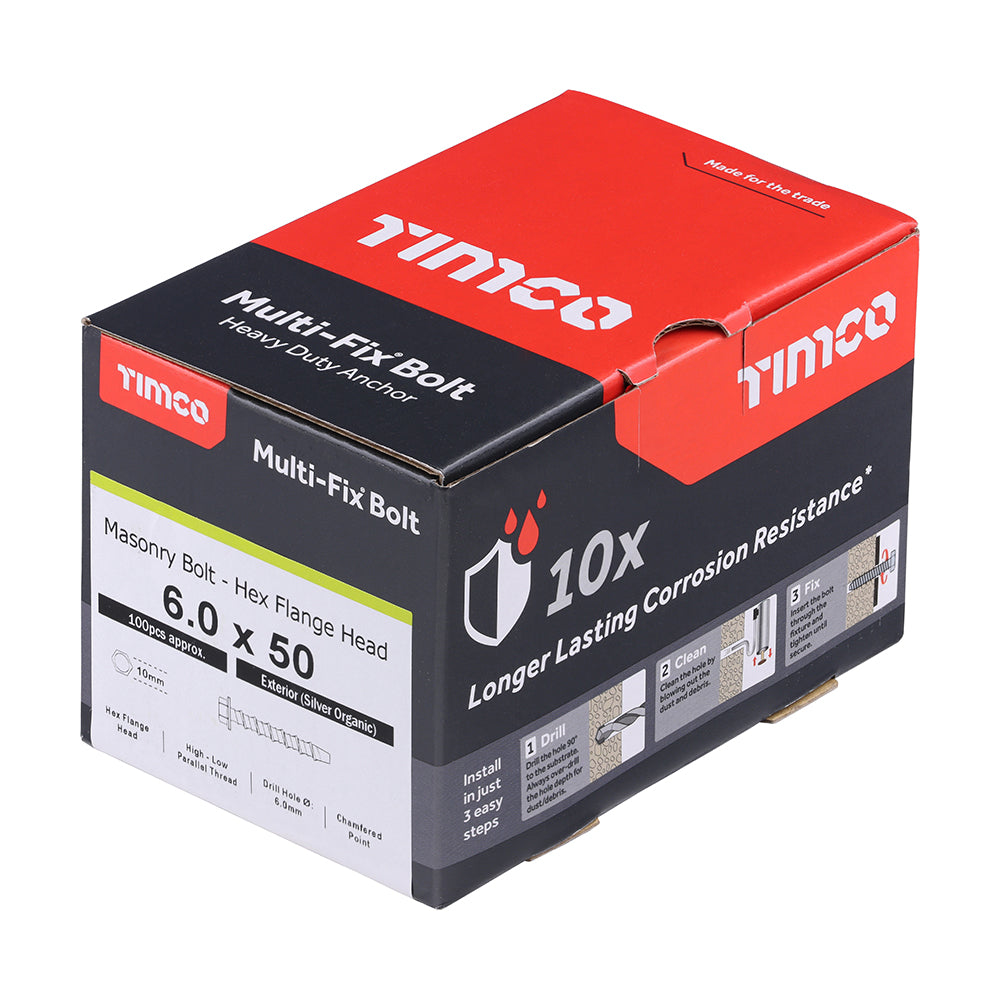 TIMCO Multi-Fix Bolts Hex Flange Head Exterior Silver - 6.0 x 50 - Image