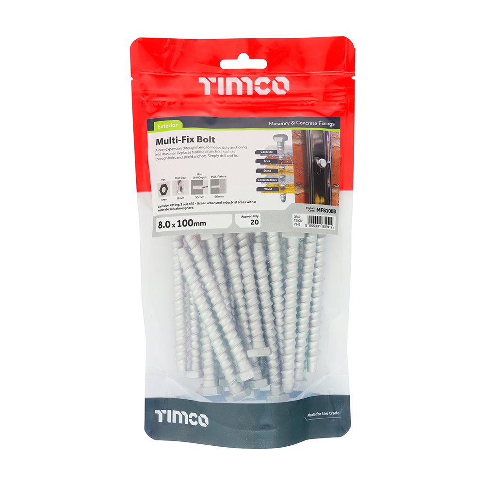 TIMCO Multi-Fix Bolts Hex Head Exterior Silver - 8.0 x 100 - Image
