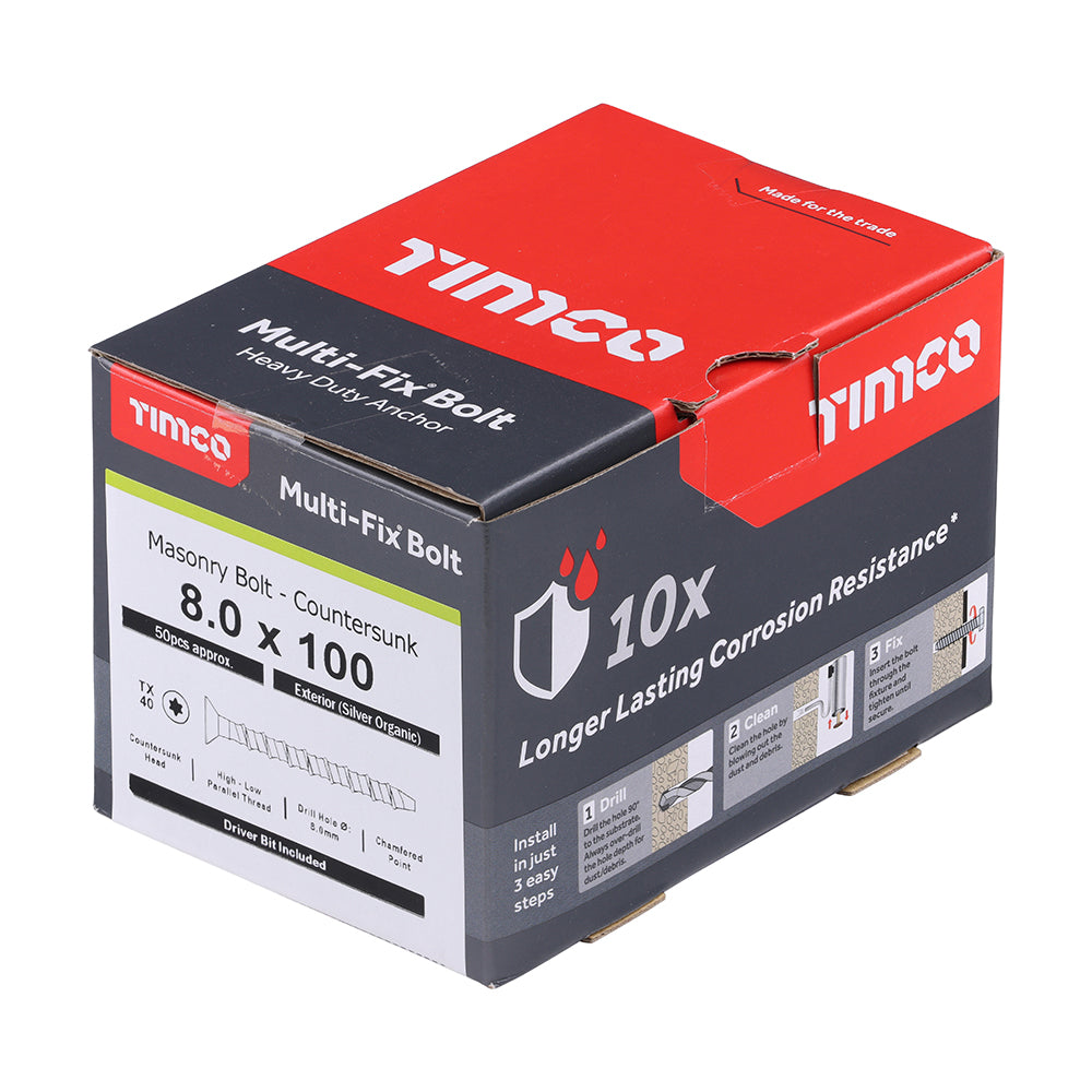 TIMCO Multi-Fix Bolt Countersunk Exterior Silver - 8.0 x 100/M10 - Image
