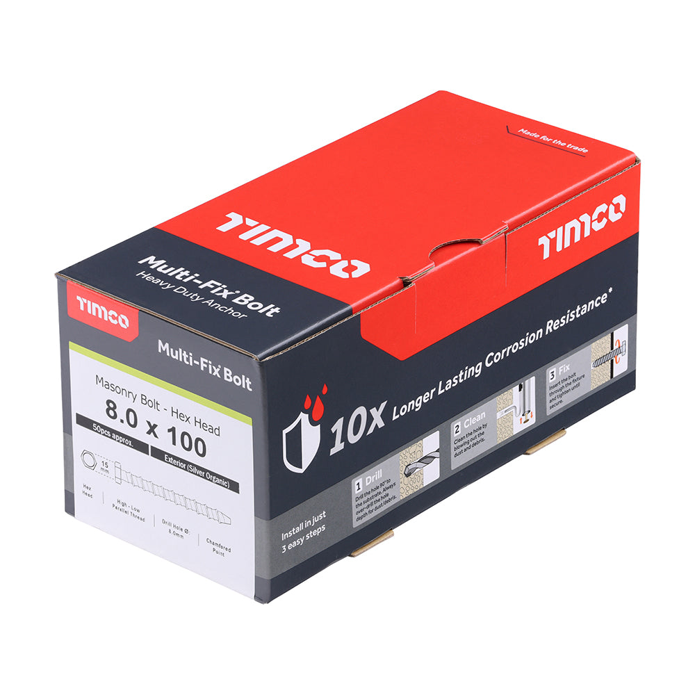 TIMCO Multi-Fix Bolts Hex Head Exterior Silver - 8.0 x 100 - Image