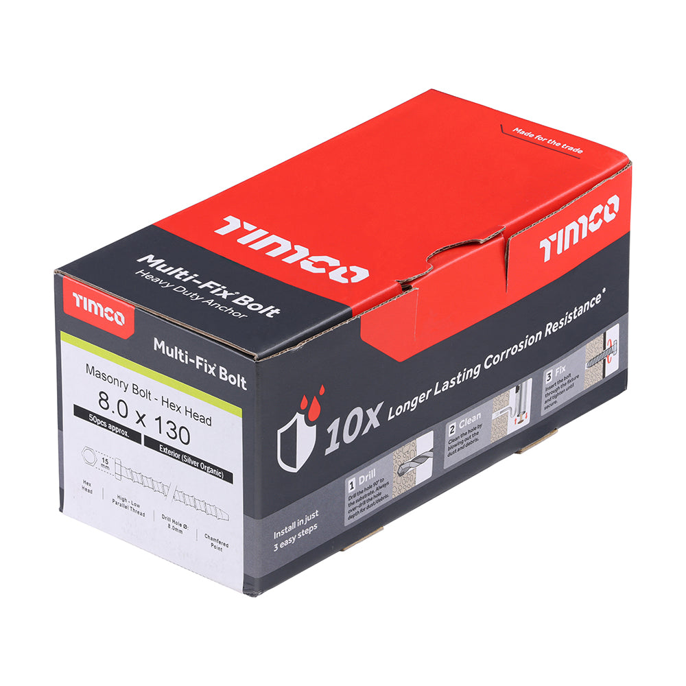 TIMCO Multi-Fix Bolts Hex Head Exterior Silver - 8.0 x 130 - Image