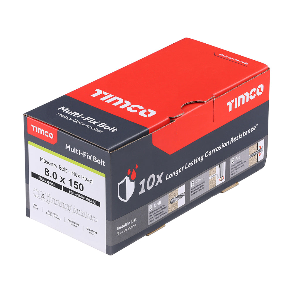 TIMCO Multi-Fix Bolts Hex Head Exterior Silver - 8.0 x 150 - Image
