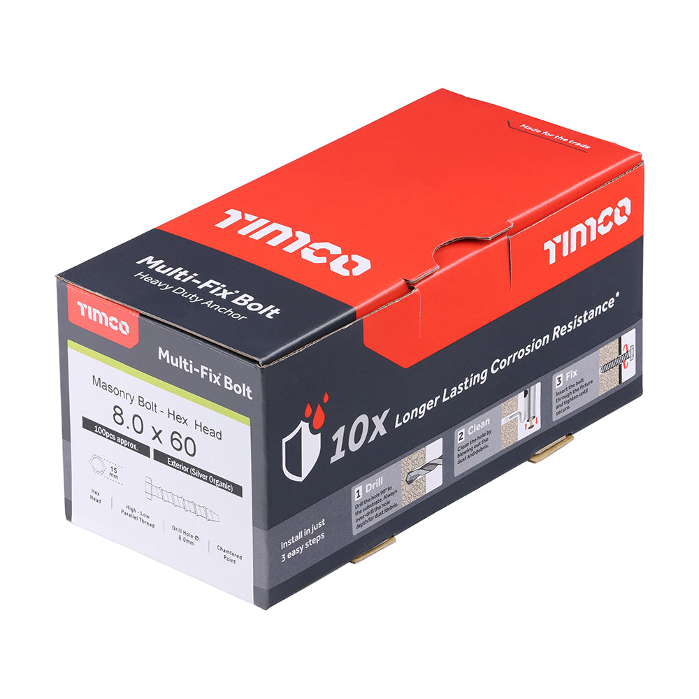 TIMCO Multi-Fix Bolts Hex Head Exterior Silver - 8.0 x 60 - Image