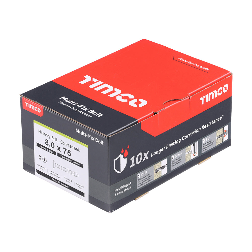 TIMCO Multi-Fix Bolt Countersunk Exterior Silver - 8.0 x 75/M10 - Image