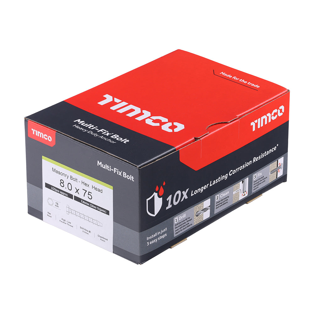 TIMCO Multi-Fix Bolts Hex Head Exterior Silver - 8.0 x 75 - Image