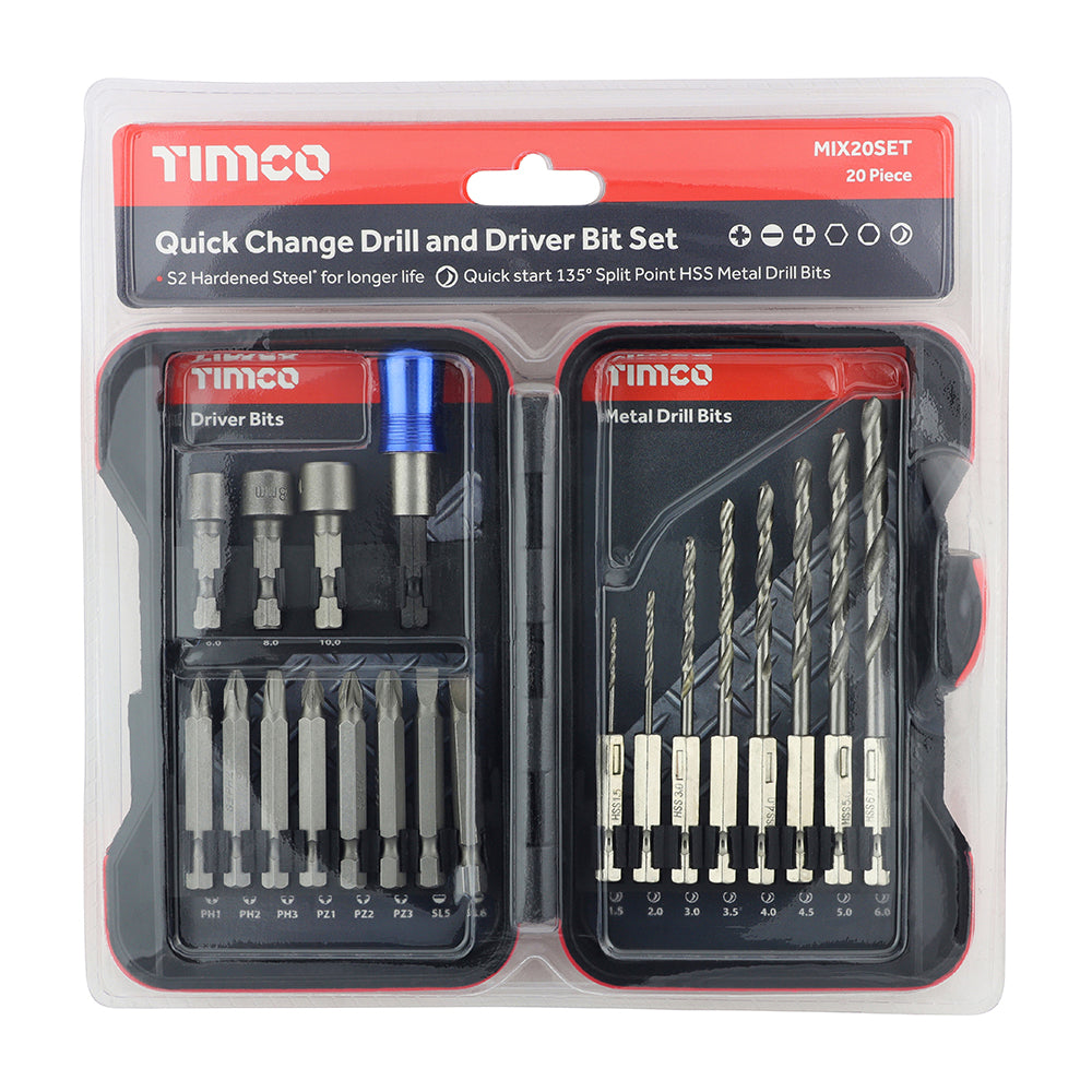 TIMCO Driver Bit & Ground Jobber Drill Bit Set - 20pc - Image
