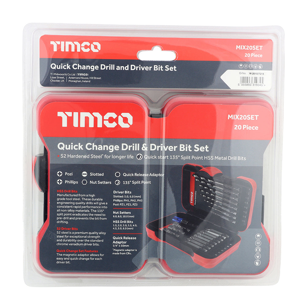 TIMCO Driver Bit & Ground Jobber Drill Bit Set - 20pc - Image