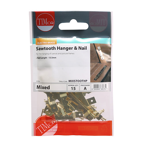 TIMCO Mixed Sawtooth Hangers and Nails Electro Brass - 41mm & 63mm - Image